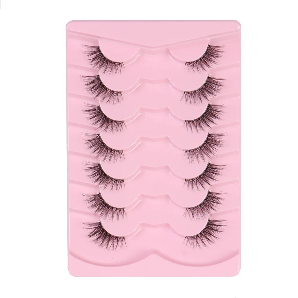 7 Pairs 8D Effect Lash – Natural Slim Style Multi-Layered False Eyelashes, Fluffy Wispy Strip Lashes for Volume & Length, Reusable Eye Lashes Extensions Pack